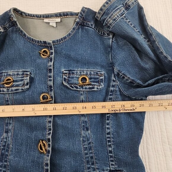 Women's Denim Jacket Blue Size Large Dress Barn Grommet Details Midweight EUC - Picture 8 of 14
